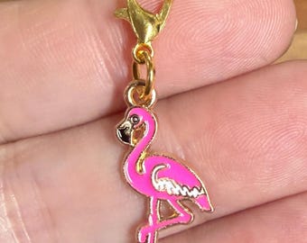 Enamel Hot Pink Flamingo - Bag charm -Clip On Zipper Charm