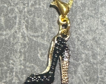 Clip On Charms Black Chrystal High Heel Zipper Charms For Purse Charms For Bracelet Charms
