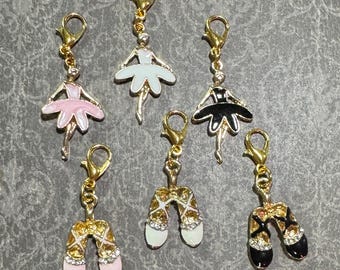 Enamel Ballerina Charm - Gold Tone Ballet Shoe Zipper Pull