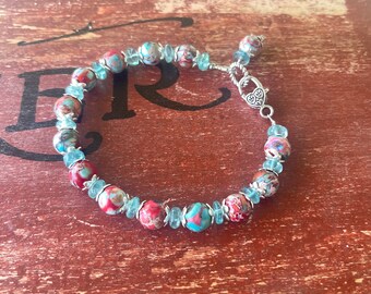 Sky blue Apatite and Galaxy Sea Sediment Jasper Bracelet