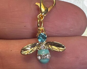 Clip On Charms -Blue Crystal Bee