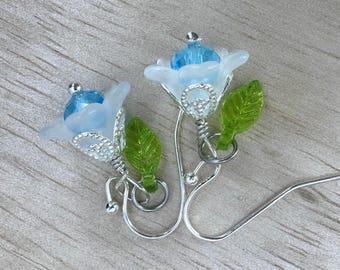 Dainty Aqua and White Flower Earrings