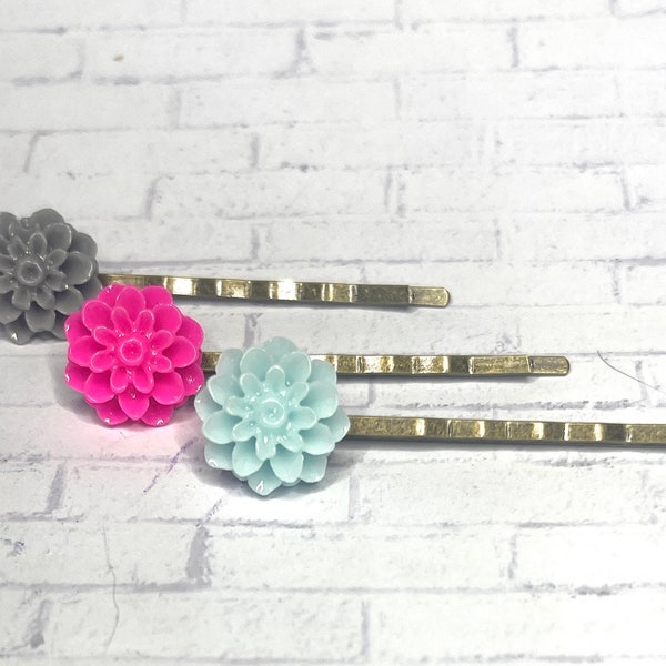 Chrysanthemum Bobby Pin -Hair Pin - COLOR CHOICES