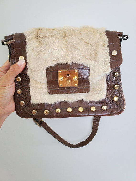 Vintage Facondini Brown Calf Leather and Mink Fur 