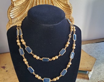 Vintage Necklace Navy Blue Enamel Linked Chain