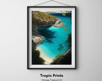 Vintage Tropical Bay Print: Seaside Tranquility | Digital Print | Wall Art | Home Decor | Nautical Print | Tropical Print | Printable