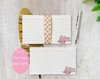 3x5 Index Cards - Pink Ruled Index Cards -Pack of 25 Kawaii Cat Index Cards - Lined Index Cards -Index Cards for Kids - Study Note Card