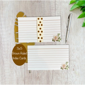 3x5 Index Cards - Brown Ruled Index Cards -Pack of 25 Index Cards - Garden Floral Index Cards -Index Cards for Kids - Study Note Card