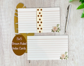 3x5 Index Cards - Brown Ruled Index Cards -Pack of 25 Index Cards - Garden Floral Index Cards -Index Cards for Kids - Study Note Card