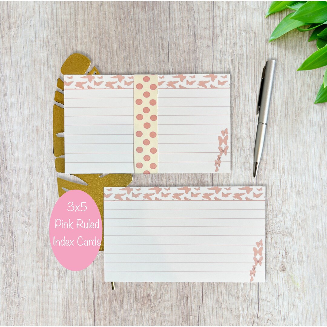 3x5 Index Cards Pink Ruled Index Cards pack of 25 Index Cards Butterfly