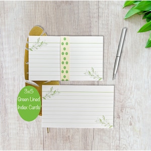 3x5 Index Cards - Green Ruled Index Cards -Pack of 25 Index Cards - Floral Index Cards -Index Cards for Kids - Study Note Card
