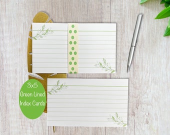 3x5 Index Cards - Green Ruled Index Cards -Pack of 25 Index Cards - Floral Index Cards -Index Cards for Kids - Study Note Card