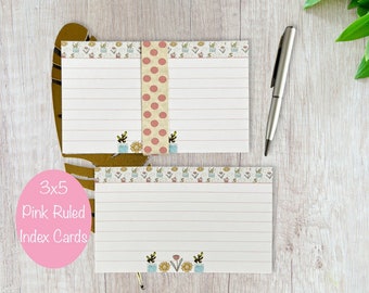 3x5 Index Cards - Pink Ruled Index Cards -Pack of 25 Index Cards - Lined Floral Index Cards -Index Cards for Kids - Study Note Card