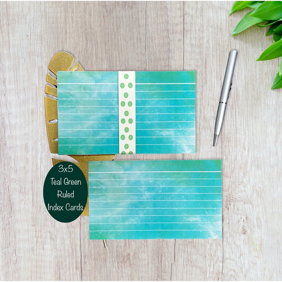 3x5 Index Cards Teal Green Ruled Index Cards pack of 25 Index Cards Lined Galaxy Index Cards