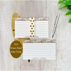 3x5 Index Cards - Brown Ruled Index Cards -Pack of 25 Index Cards - Lined Floral Index Cards -Index Cards for Kids - Study Note Card