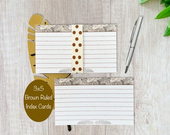 3x5 Index Cards - Brown Ruled Index Cards -Pack of 25 Index Cards - Lined Floral Index Cards -Index Cards for Kids - Study Note Card