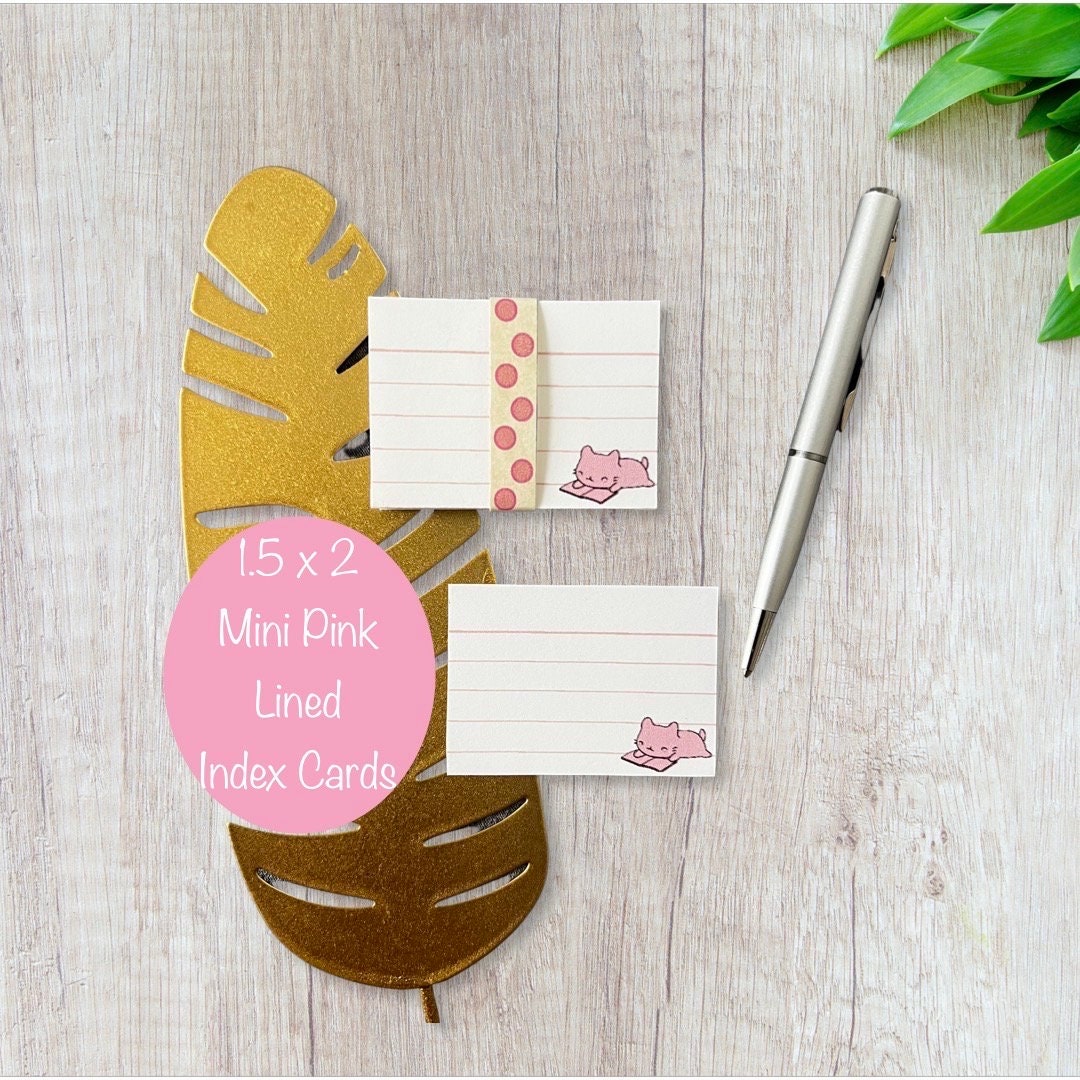 Mini Index Cards Pink Ruled Index Cards pack of 75 Small Index Cards Lined Kawaii Cat Index