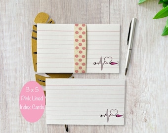3x5 Index Cards - Pink Ruled Index Cards -Pack of 25 Index Cards - Lined Index Cards - Med Student Index -Note Card for Kid - Study Notecard