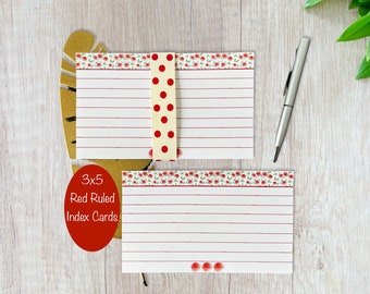 3x5 Index Cards - Red Ruled Index Cards -Pack of 25 Index Cards - Lined Floral Rose Index Cards -Index Cards for Kids - Study Note Card