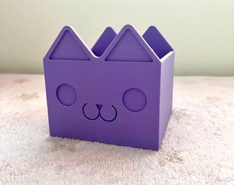 Dollhouse Meow Purple Box Organizer: Meow Meow Box - Cat Pen Holder - Cat Crayon Holder