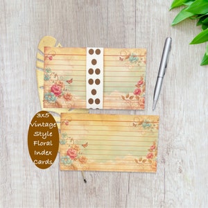 3x5 Index Cards - Antique Brown Ruled Index Cards -Pack of 25 Index Cards - Garden Floral Index Cards  - Study Note Card - Rustic Note Cards