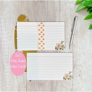 3x5 Index Cards - Pink Ruled Index Cards -Pack of 25 Index Cards - Garden Floral Index Cards -Index Cards for Kids - Study Note Card