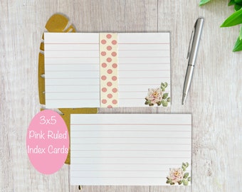 3x5 Index Cards - Pink Ruled Index Cards -Pack of 25 Index Cards - Garden Floral Index Cards -Index Cards for Kids - Study Note Card