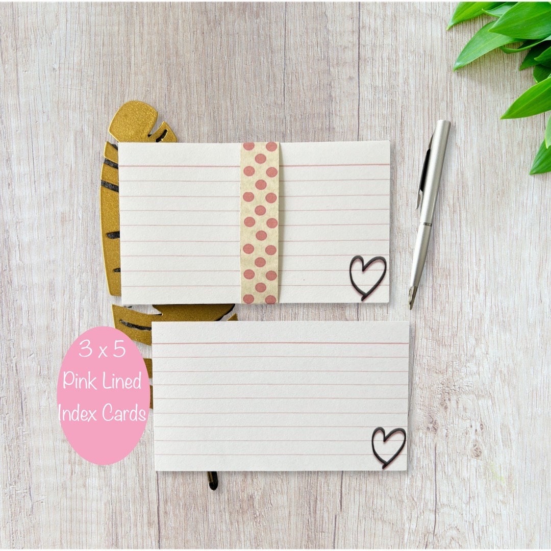 3x5 Index Cards Pink Ruled Index Cards pack of 25 Heart Index Cards