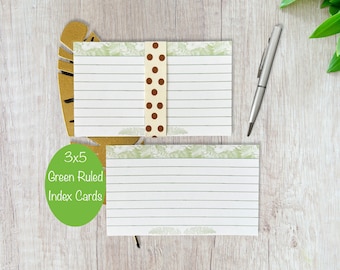 3x5 Index Cards - Green Ruled Index Cards -Pack of 25 Index Cards - Lined Floral Index Cards -Index Cards for Kids - Study Note Card