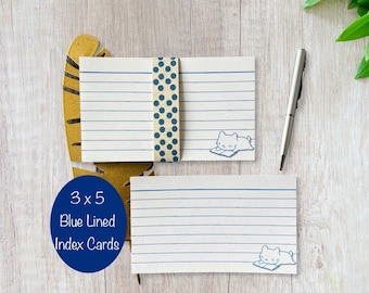 3x5 Index Cards - Blue Ruled Index Cards -Pack of 25 Kawaii Cat Index Cards - Lined Index Cards -Index Cards for Kids - Study Note Card