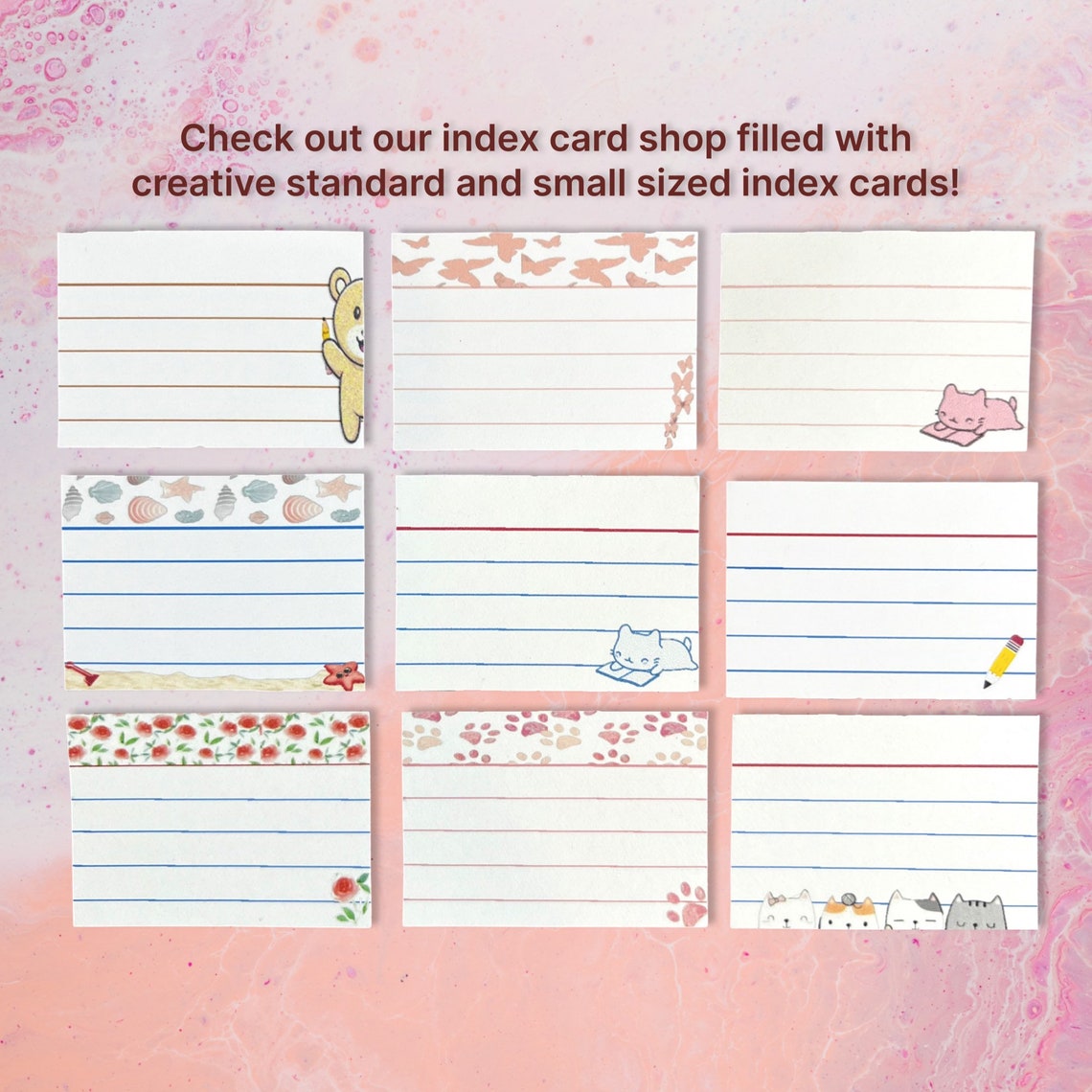 3x5 Index Cards Pink Gold Decorated Ruled Index Cards pack of 25 Index