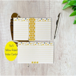 3x5 Index Cards - Yellow Ruled Index Cards -Pack of 25 Index Cards - Lined Floral Index Cards -Index Cards for Kids - Study Note Card