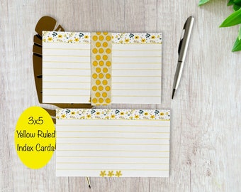 3x5 Index Cards - Yellow Ruled Index Cards -Pack of 25 Index Cards - Lined Floral Index Cards -Index Cards for Kids - Study Note Card