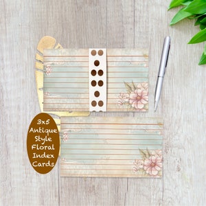 3x5 Index Cards - Antique Brown Ruled Index Cards -Pack of 25 Index Cards - Garden Floral Index Cards  - Study Note Card - Junk Journal