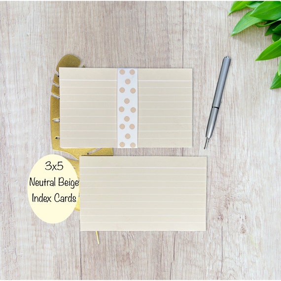 3x5 Index Cards Neutral Beige Ruled Index Cards pack of 25 Index Cards  Neutral Index Cards lined Pastel Index Cards Study Note Card 