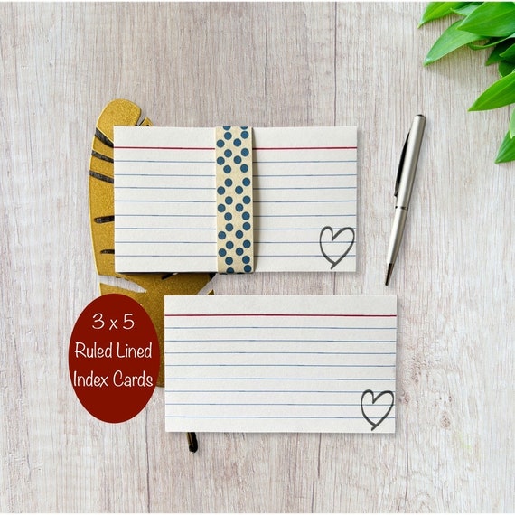 3x5 Index Cards Ruled Index Cards pack of 25 Heart Index Cards Cute  Valentines Lined Index Cards Index Cards Study Note Card 