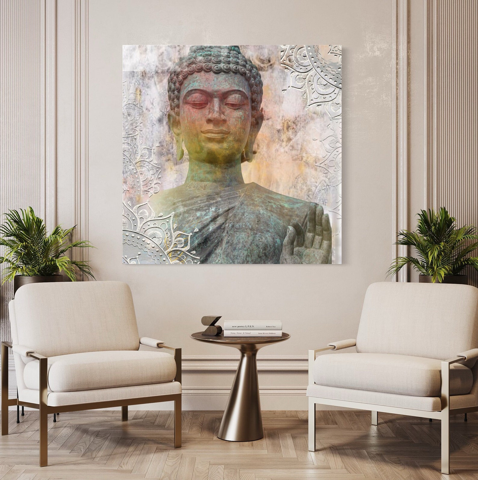Set De 5 Tableaux Bouddha - Peintures Murales Pour Salon - Décoration Murale Multicolore Avec Cadre