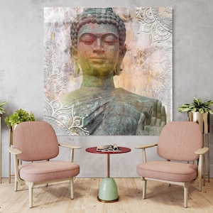 Peinture sur toile de bouddha, toile d&#39;art murale originale, grande toile de bouddha moderne pour salon, impression d&#39;art mural, impression d&#39;art aquarelle de bouddha.