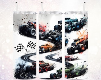 Monster Trucks 20 oz beker png ~ t-shirt voor kinderen ~ beker voor kinderen png ~ t-shirt racetrucks ~ beker voor vrachtwagens ~ omslag voor magere vrachtwagen beker ~ sublimatie