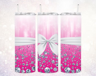 Roze 20 oz tuimelaar PNG ~ diamanten tuimelaar PNG ~ Ombre roze tuimelaar wrap ~ luxe tuimelaar PNG ~ satijnen strik ~ Boujee tuimelaar sublimeren illustraties
