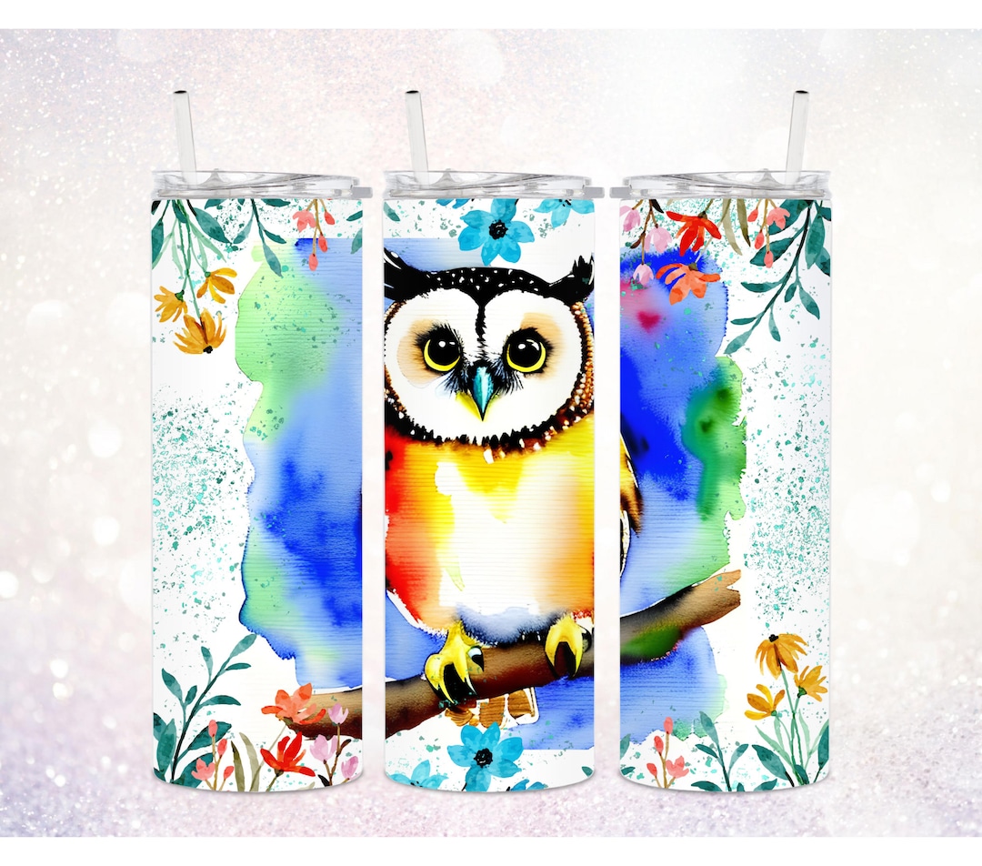 Watercolor Owl 20 Oz Tumbler PNG ~ Owl Digital Sublimation Design Art ...
