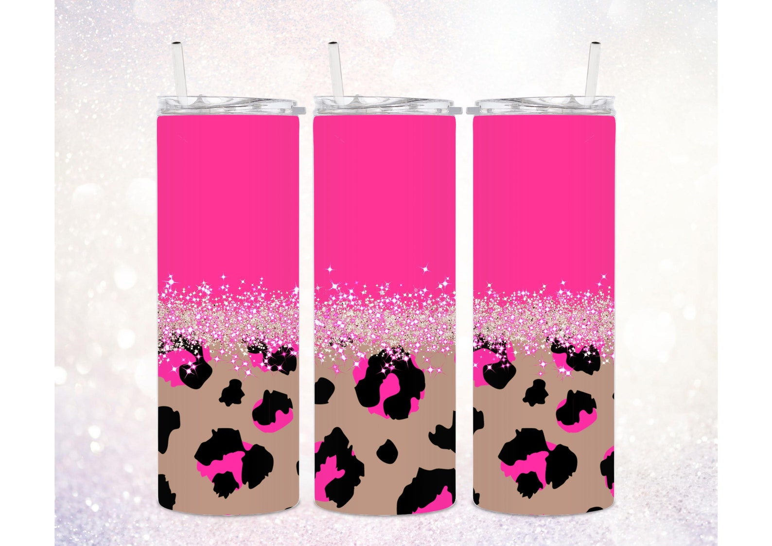 Hot Pink Skinny 20 Oz Tumbler Wrap PNG ~ Leopard Tumbler Sublimation ...