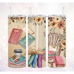 Lezen van liefde skinny 20 oz Tumbler PNG ~ aquarelboeken ~ digitaal sublimatieontwerp ~ schattige Tumbler Wrap PNG ~ leesboeken sublimeren PNG