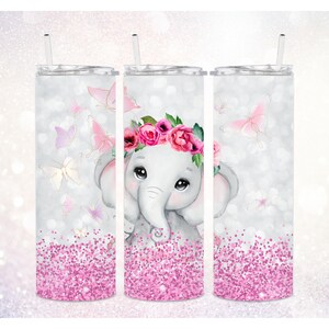 Gobelet mince éléphant 20 oz PNG ~ Bébé éléphant ~ Design numérique par sublimation ~ Emballage PNG de gobelet éléphant mignon ~ PNG sublimé éléphant