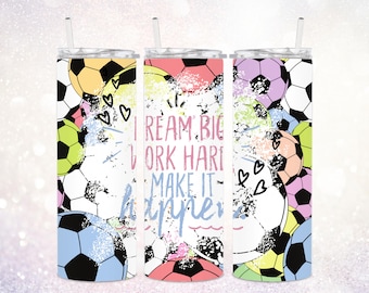 Soccer 20 oz Tumbler PNG ~ Girls Soccer Tumbler PNG ~ Skinny Tumbler Wrap ~ Soccer Team Tumbler PNG ~ Digital Soccer Tumbler Sublimate Art