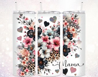 Seamless Mama 20 oz Tumbler PNG ~ Glitter Floral Tumbler ~ Mothers Day Tumbler PNG ~ Mama Tumbler PNG ~ Skinny Tumbler Wrap ~ Sublimation