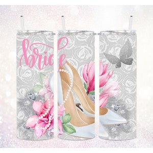 Bride 20 oz Skinny Tumbler PNG ~ High Heels Tumbler PNG ~ Bridal Tumbler Wrap ~ Wedding Tumbler PNG ~ Floral Art ~ Bridal Tumbler Sublimate