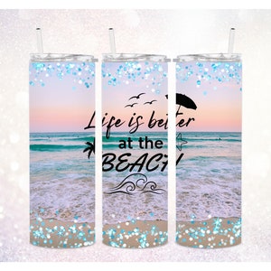 Beach 20 oz Skinny Tumbler PNG ~ Beach Tumbler Gift ~ Beach Tumbler Digital Wrap ~ Sunset Tumbler PNG ~ Digital Beach Tumbler Sublimation