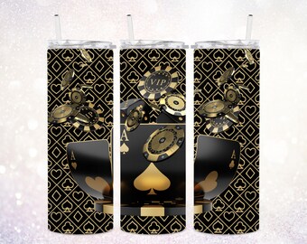 Poker 20 oz Tumbler PNG ~ Casino Tumbler ~ Vegas Tumbler Digital Wrap ~ Gambling Tumbler PNG ~ VIP ~ Poker Chips Skinny Tumbler Sublimation