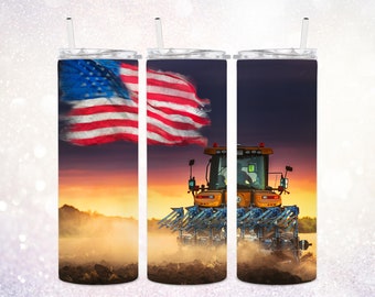 Farming 20 oz Skinny Tumbler PNG ~ Mens Tumbler Gift ~ Agriculture Tumbler Wrap ~ USA Flag Tumbler ~ Digital Tumbler Wrap Sublimation Art